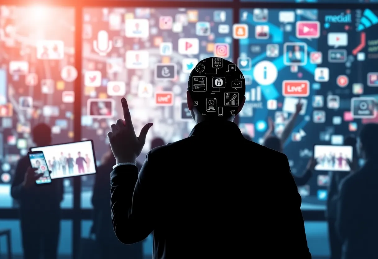 Futuristic B2B social media marketing visualization