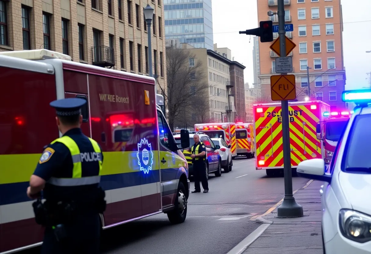 Emergency vehicles and police blocking off area near gas leak