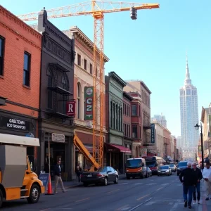 Greektown street view during renovation with local shops open
