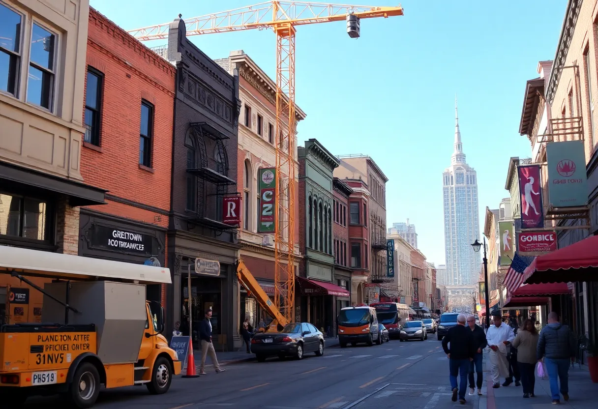 Greektown street view during renovation with local shops open