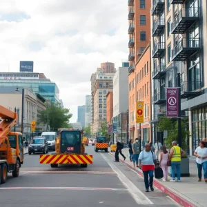 Construction work in Greektown as part of the Streetscape Project.