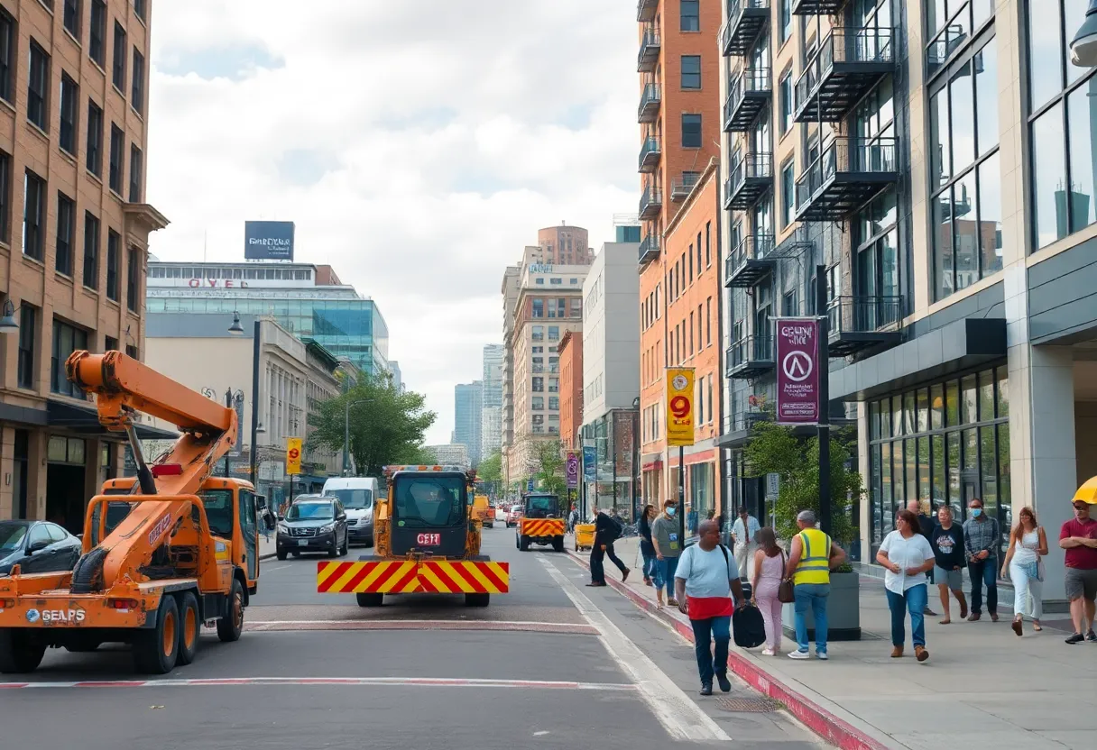 Construction work in Greektown as part of the Streetscape Project.