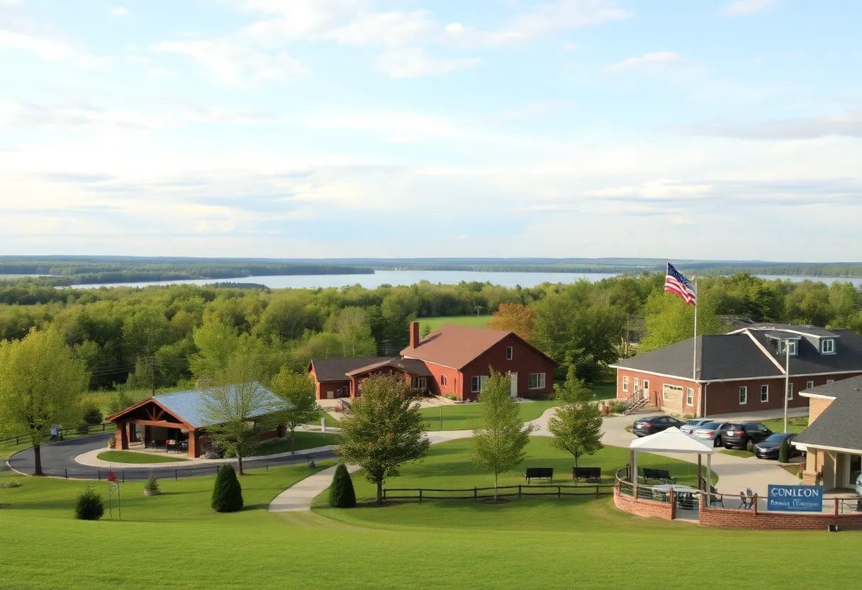 A tranquil view of Hancock, Michigan representing community spirit.