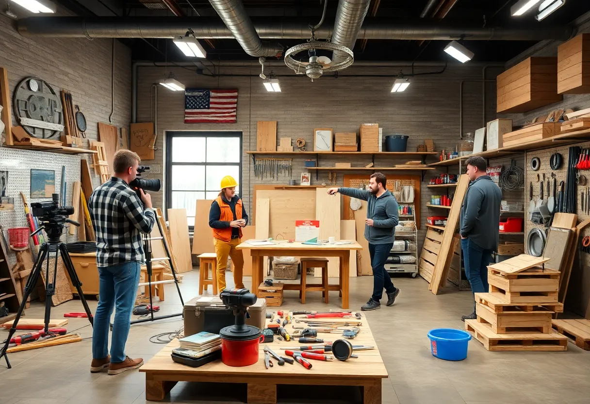 Actors in a hardware store during a casting call for a home renovation video.