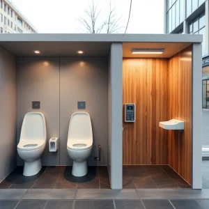 Modern smart public restroom with high-tech features