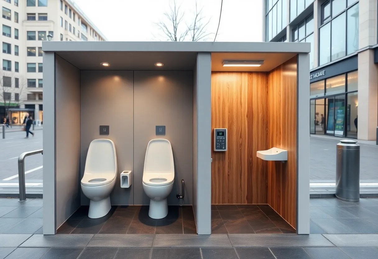 Modern smart public restroom with high-tech features