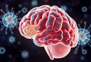 Illustration of brain cells affected by Alzheimer's and treatment mechanisms of Kisunla.