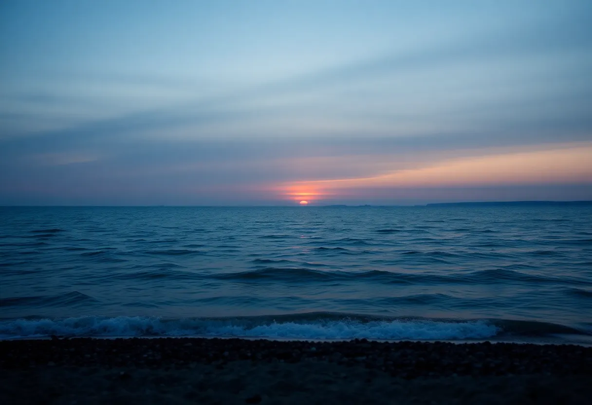 Serene view of Lake Michigan at sunset