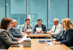 Legislators discussing budget agreement in a meeting