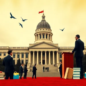 Visual representation of Michigan State Capitol and budget discussions