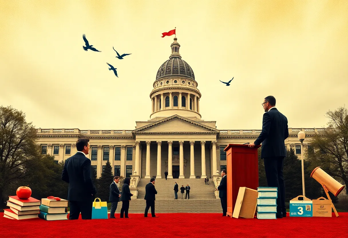 Visual representation of Michigan State Capitol and budget discussions