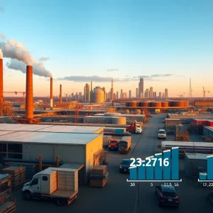 Image depicting Michigan's economic challenges with factories and workers influenced by rising unemployment.