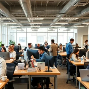 An office scene in Michigan illustrating workforce productivity challenges.