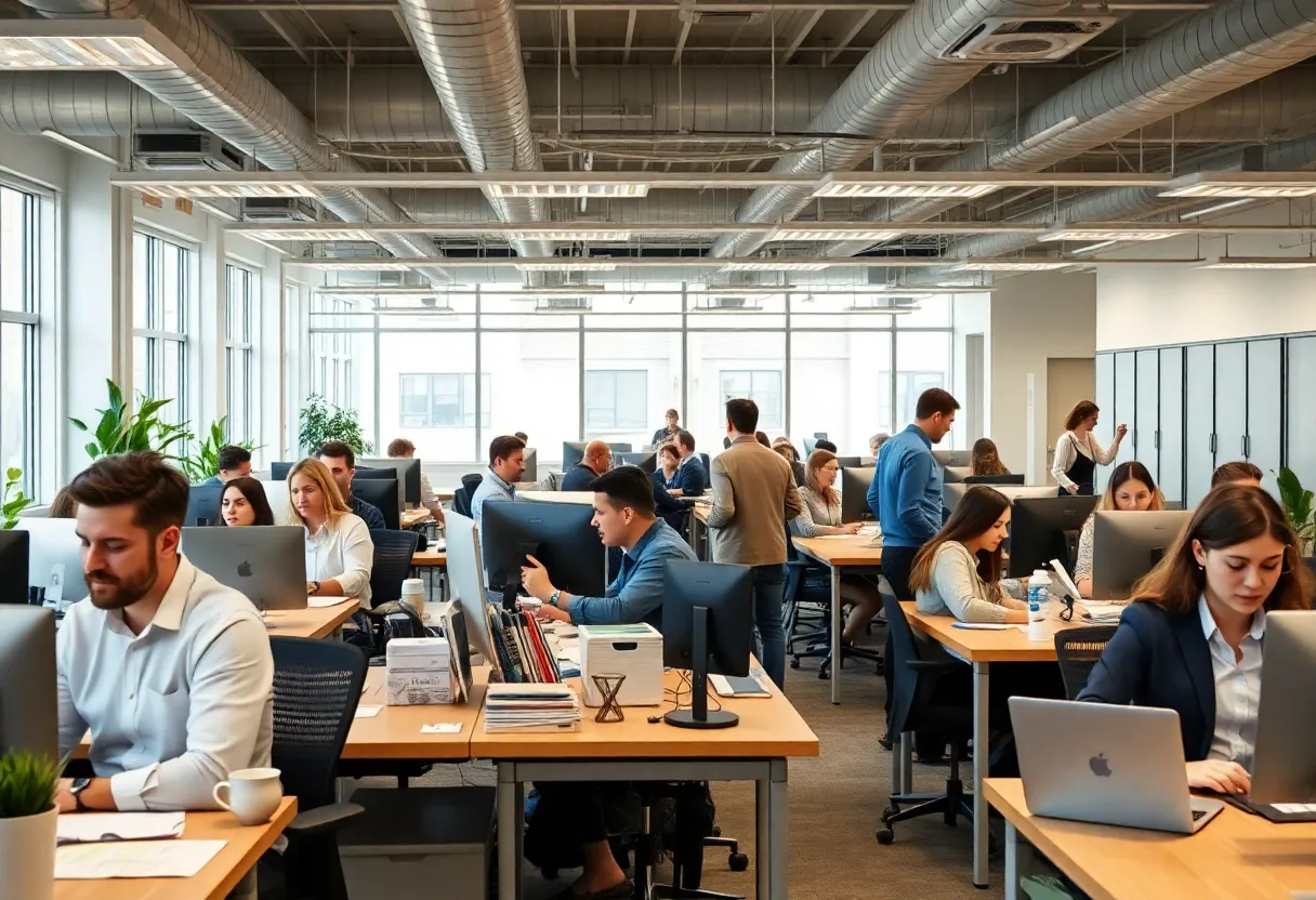 An office scene in Michigan illustrating workforce productivity challenges.