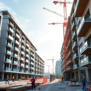 Construction progress in Milan, featuring new homes and businesses