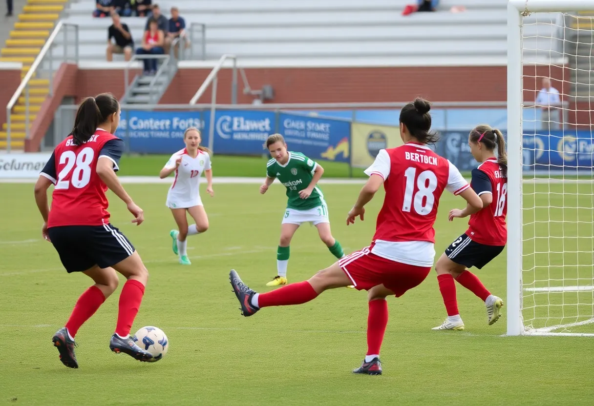 Muskegon Community College women's soccer game in action
