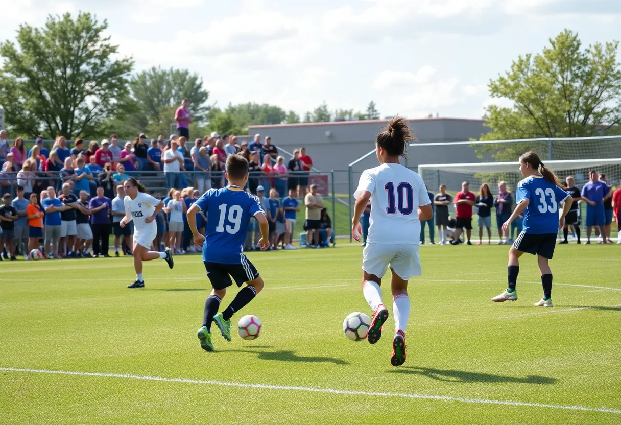 Boys soccer teams from Northville and Brighton competing during a match