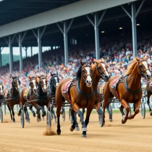 Dynamic scene of horse racing at Northville Downs