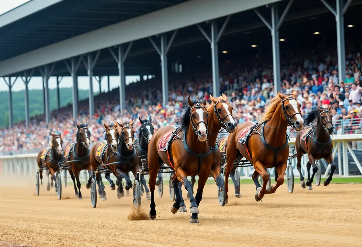 Dynamic scene of horse racing at Northville Downs