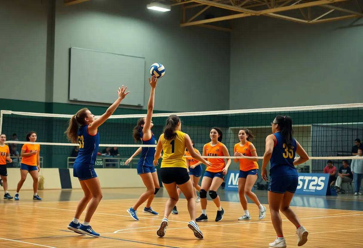 Northville Mustangs volleyball team competing in a match
