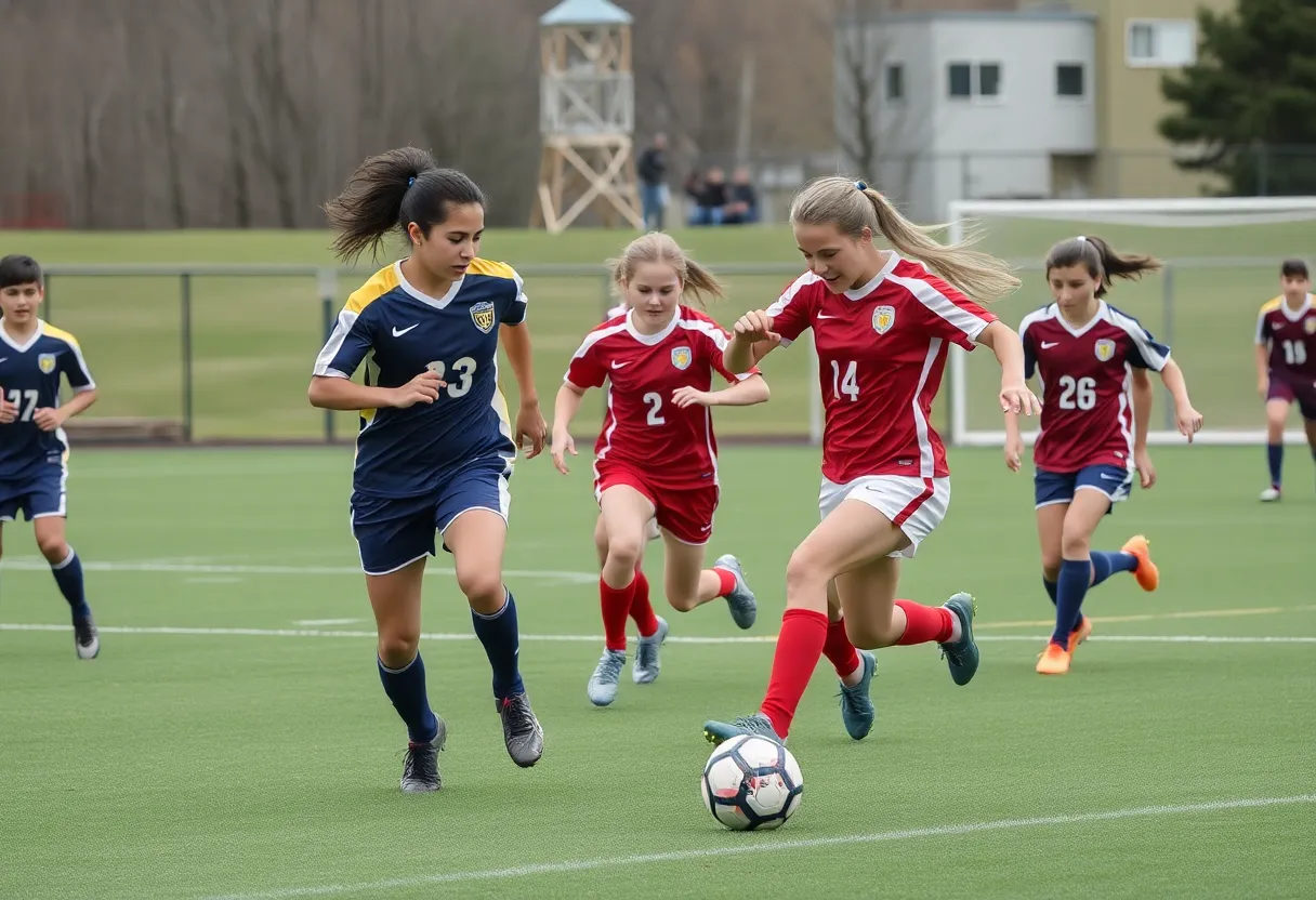 Northville Mustangs in action during a soccer match against Salem Rocks