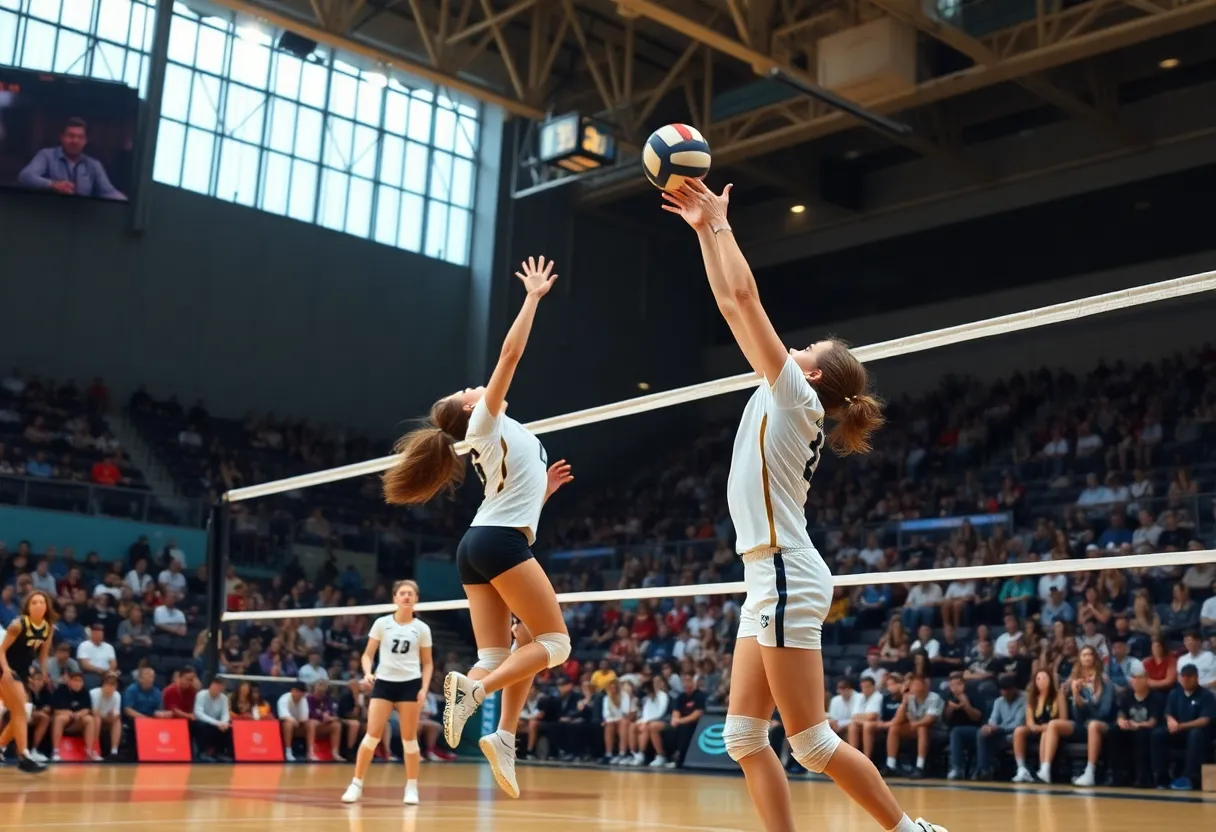 Players in a volleyball match at Northville High School