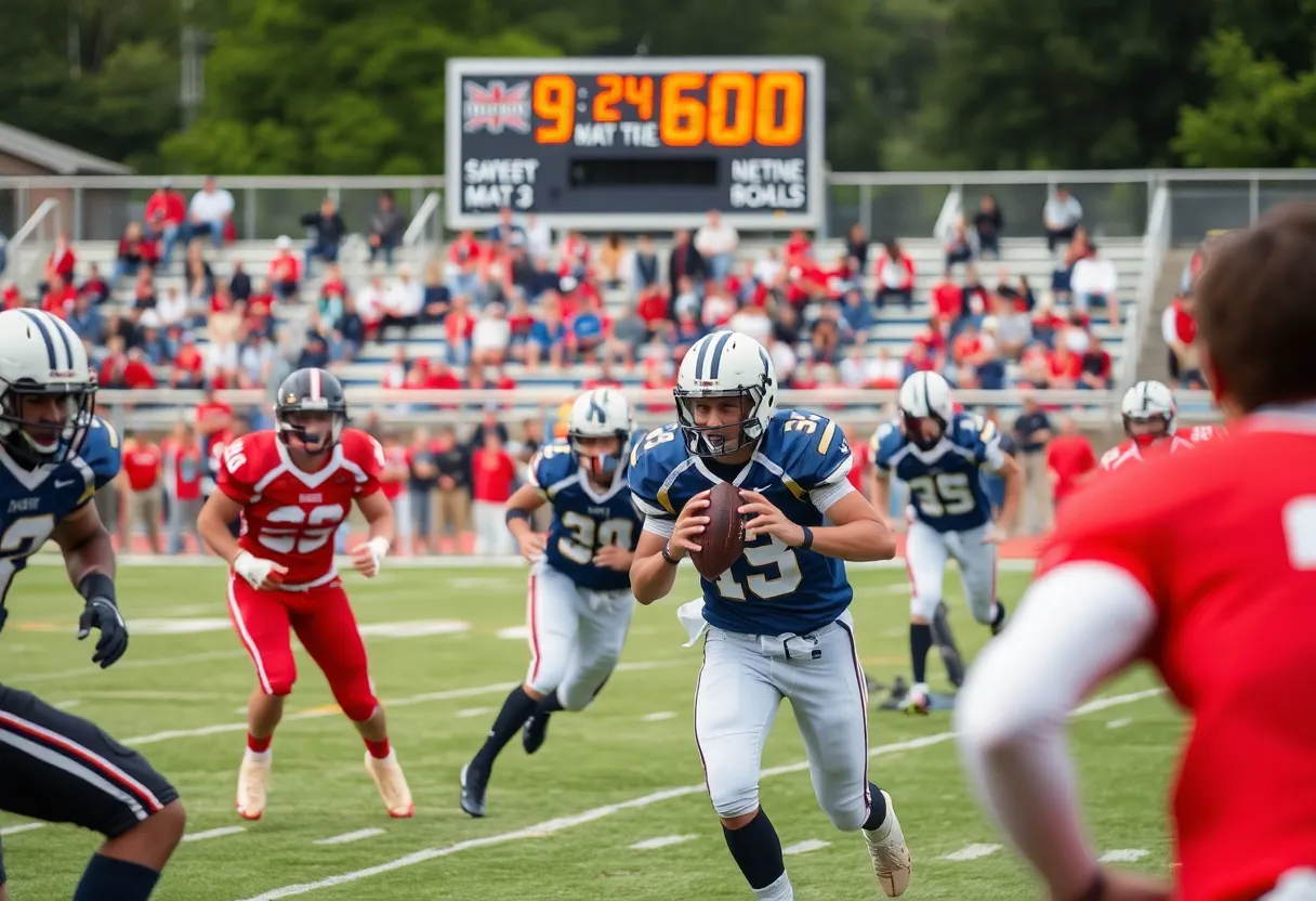 Northville football team playing against Lake Orion in a high school game.