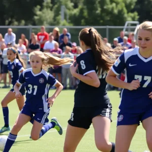 Plymouth High School girls soccer team playing against Northville