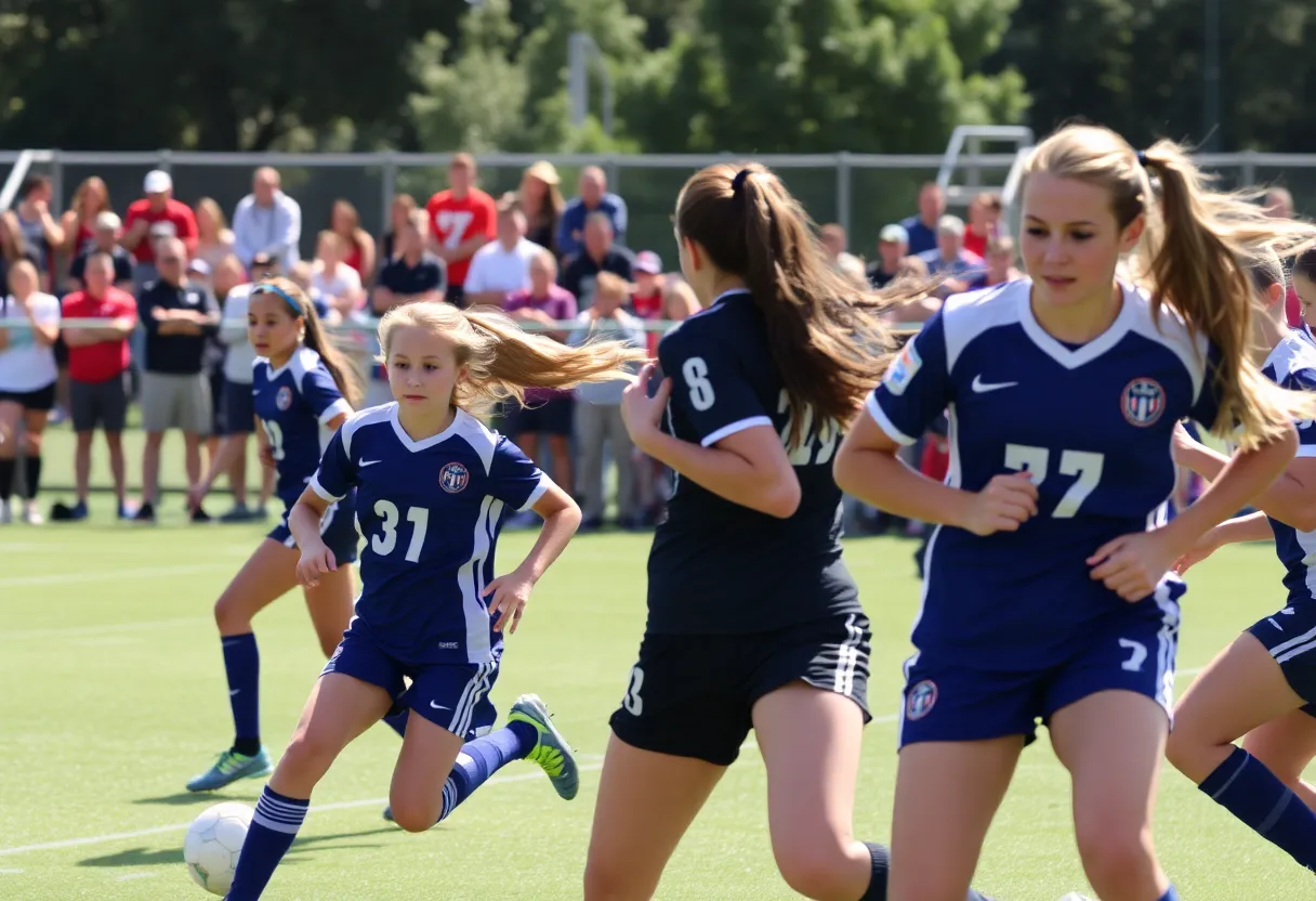 Plymouth High School girls soccer team playing against Northville