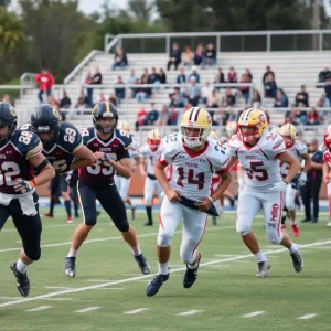 Football players competing in a high school game