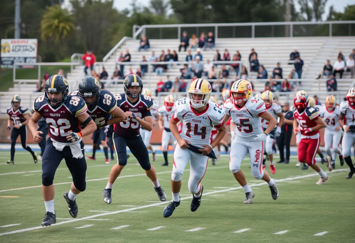 Football players competing in a high school game