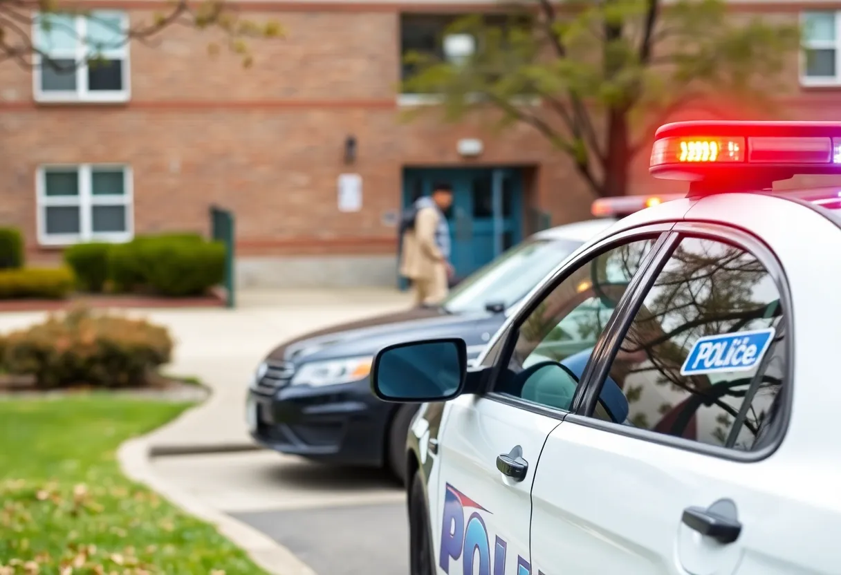 Police car parked outside a school in Dearborn Heights