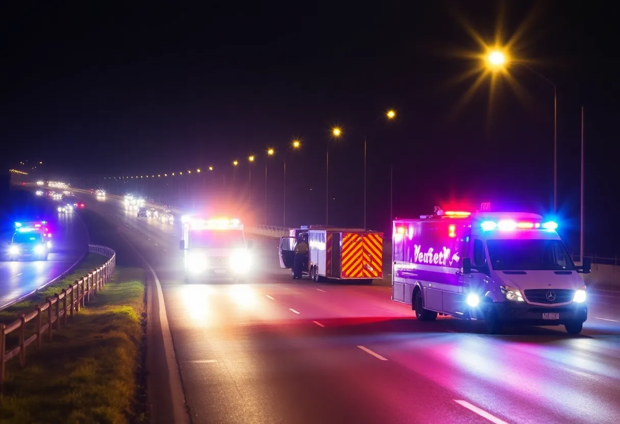 Emergency services attending the scene of a rollover crash on Interstate 94.