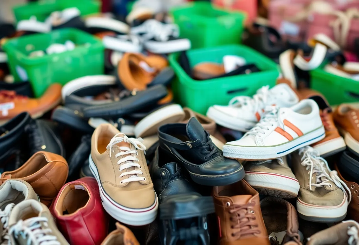 Image showing various shoes collected for donation at a drive in Michigan.