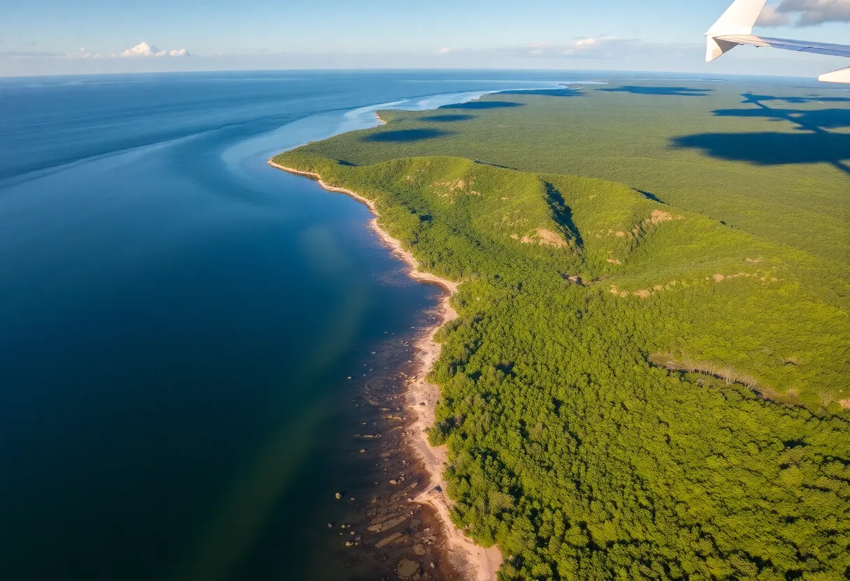 Aerial view of Straits of Mackinac showing natural habitat.