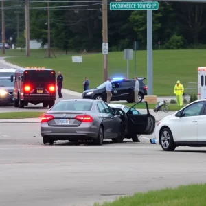 Scene of a three-car crash involving a Lexus and Chevrolet Trax at a Michigan intersection.
