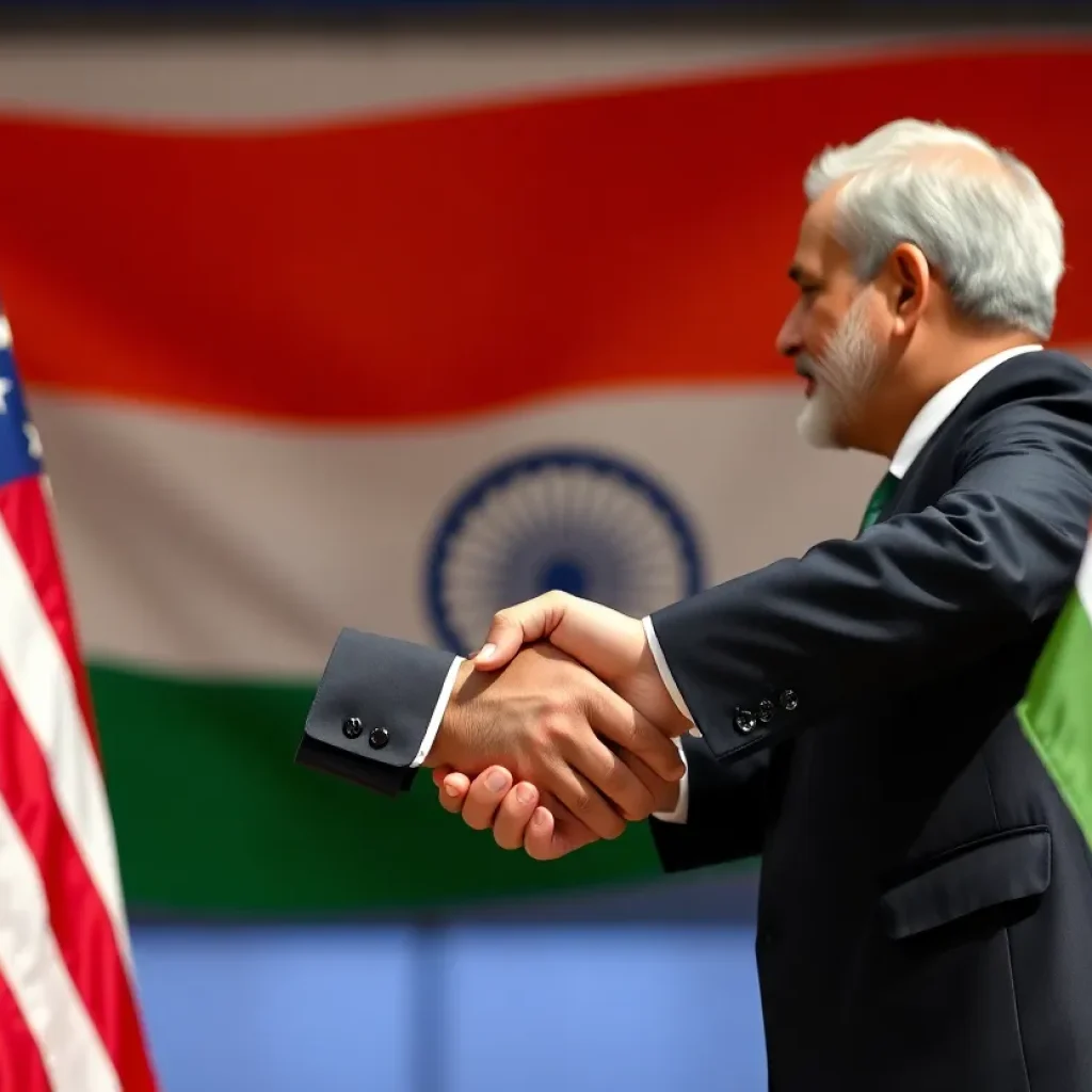 Flag symbols of U.S. and India representing trade discussions