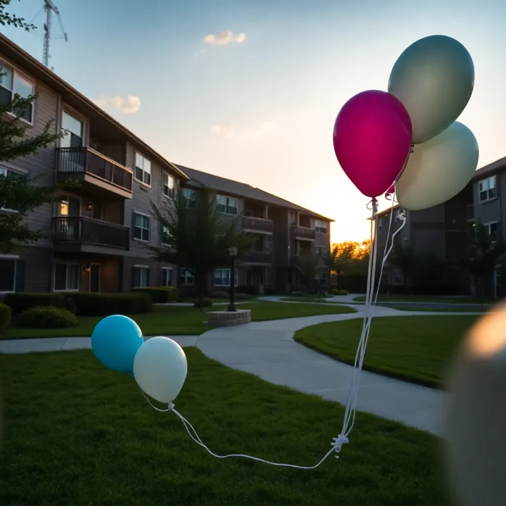 Balloon release vigil in an apartment complex