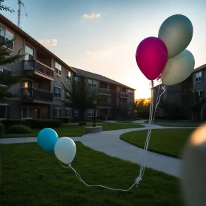 Balloon release vigil in an apartment complex