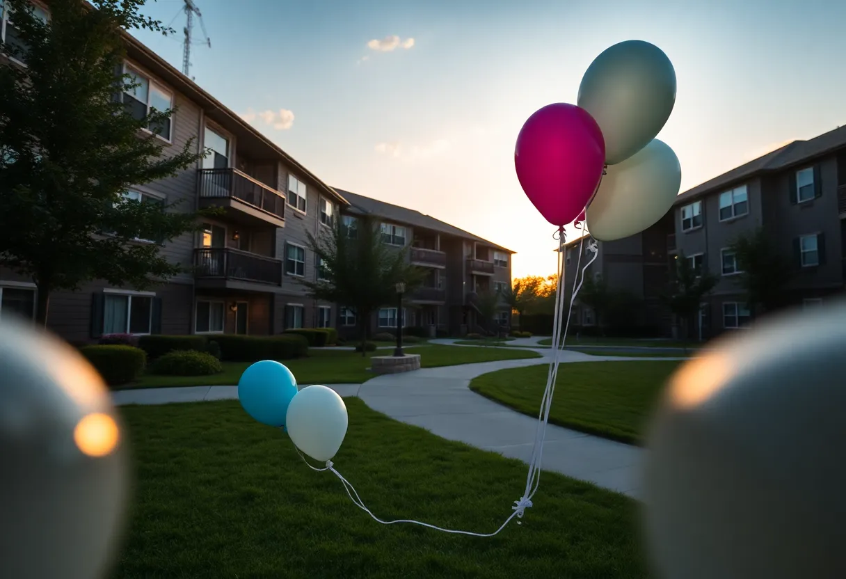 Balloon release vigil in an apartment complex