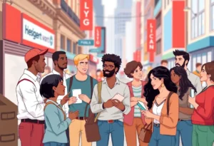 Illustration depicting people engaged in word-of-mouth marketing conversations.