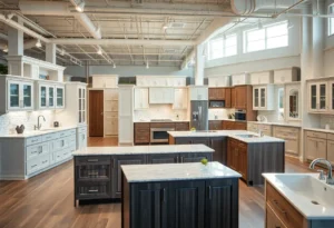 Stylish kitchen cabinets and bathroom vanities in the Cabinets To Go showroom in Austin