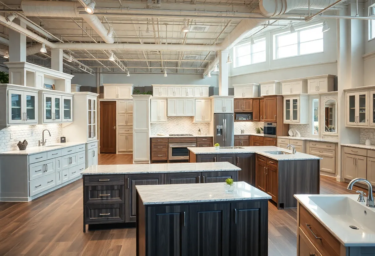 Stylish kitchen cabinets and bathroom vanities in the Cabinets To Go showroom in Austin