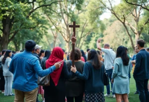 Community gathering symbolizing peace and reflection after hostage release