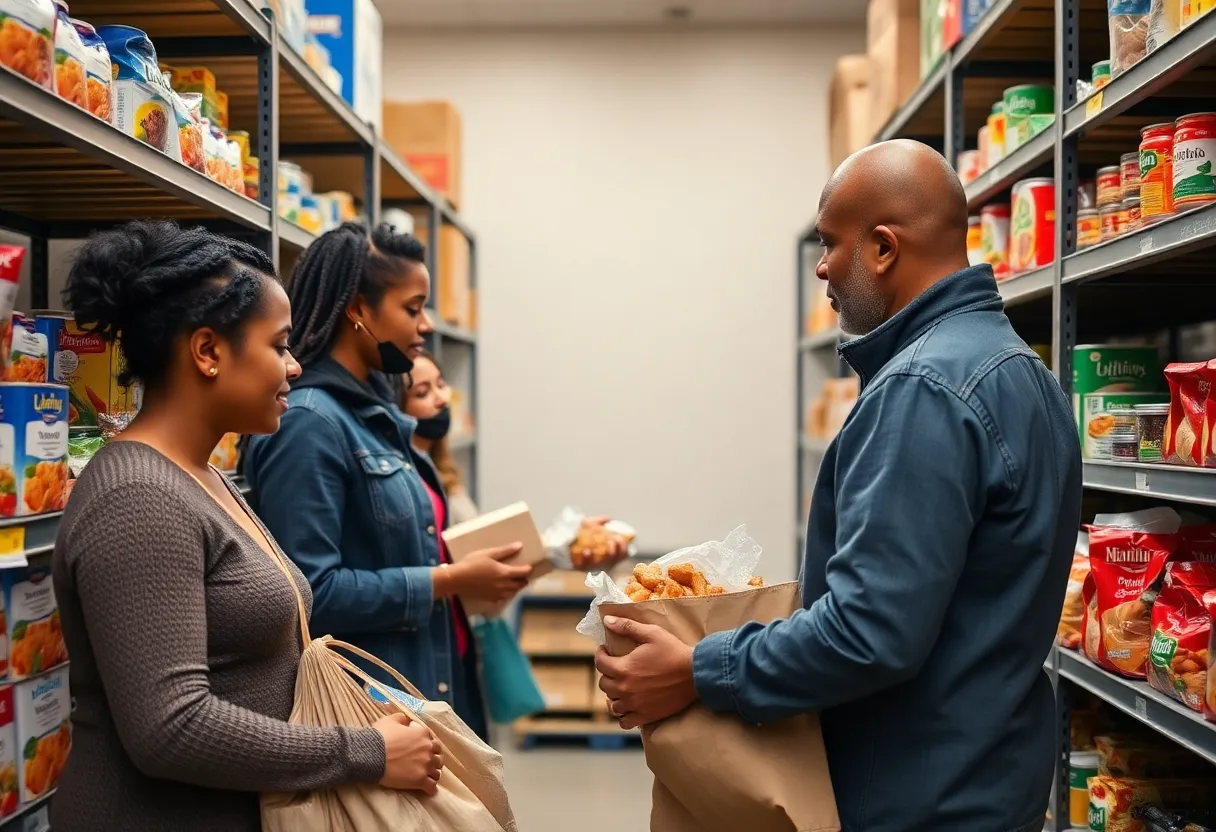 Shelves of food at a community pantry