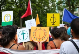 Community members promoting unity and diversity against hate crimes