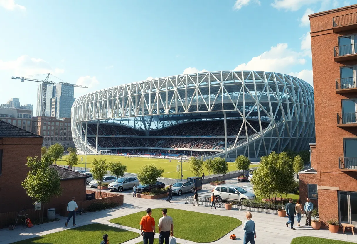 Conceptual image of new soccer stadium in Detroit promoting community engagement