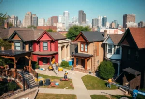 Community members engaged in home renovation activities in Detroit.