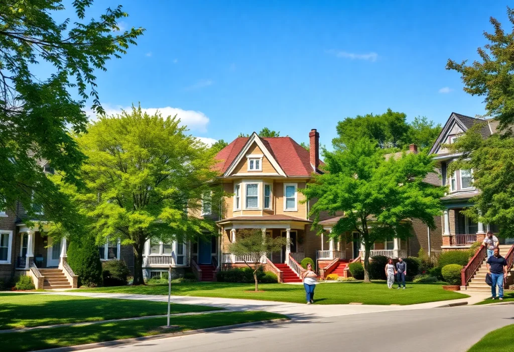Homes under renovation in a Detroit neighborhood with construction tools.