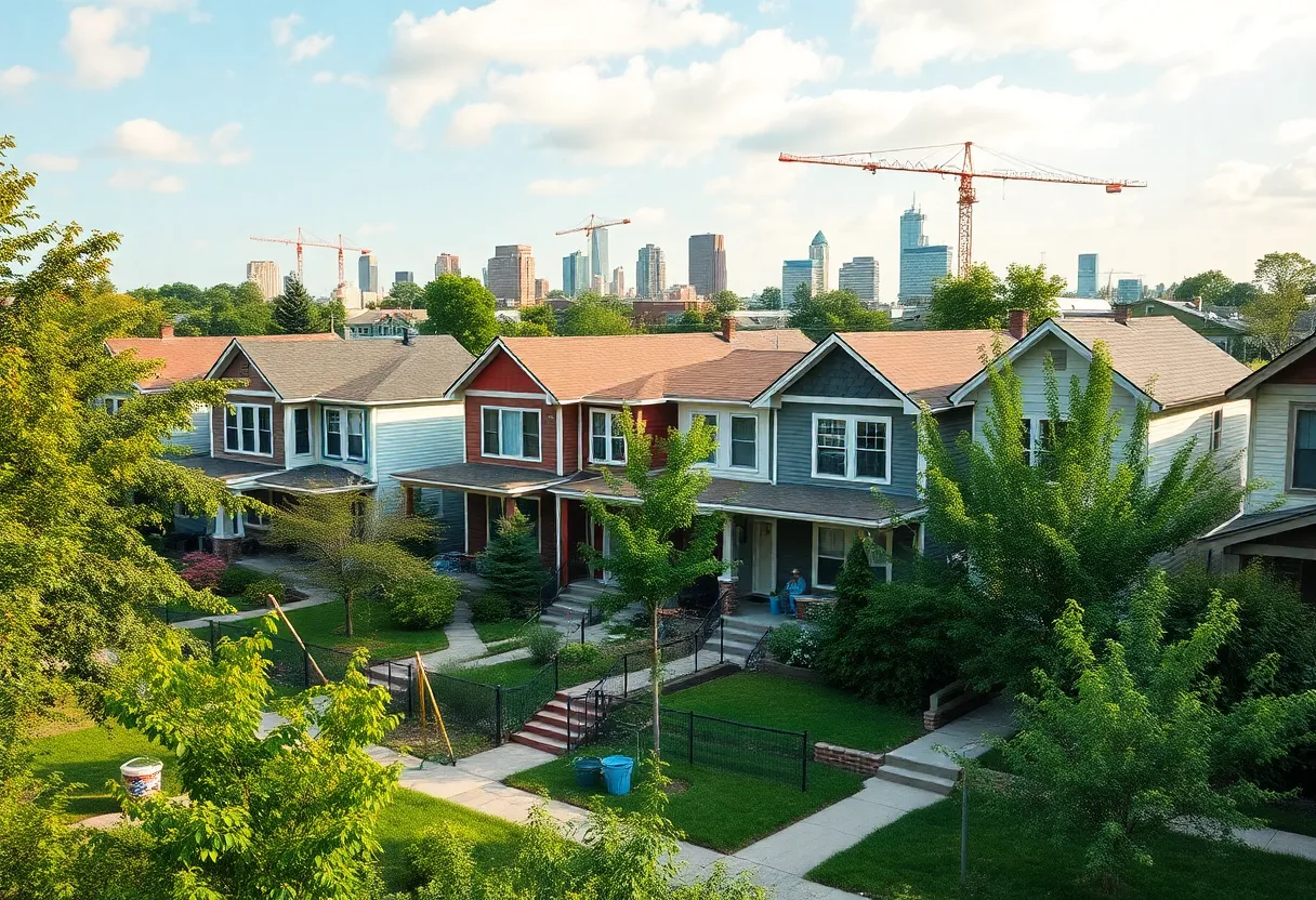 Community members participating in housing renovation and beautification projects in Detroit.